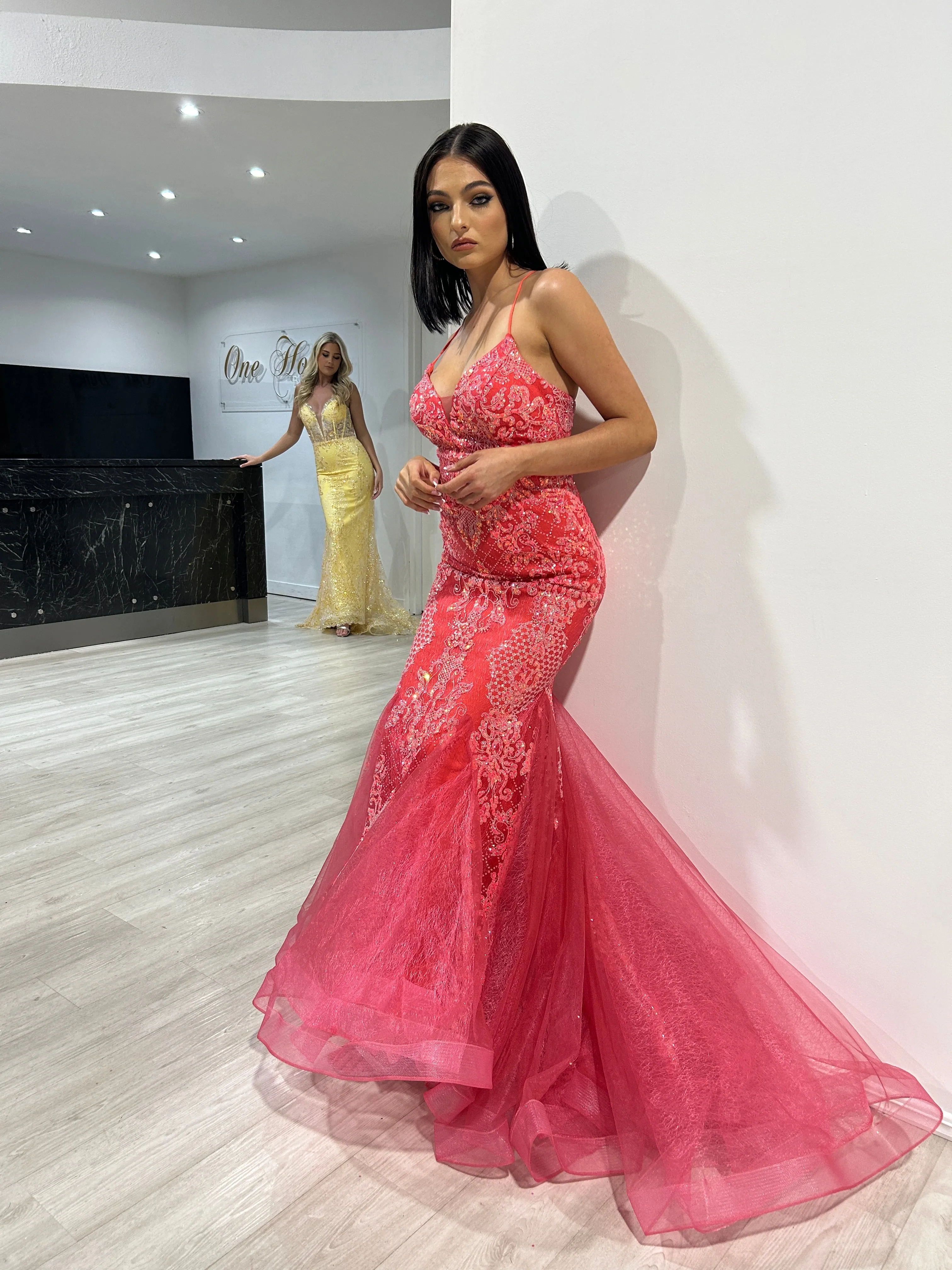 Honey Couture SHAYLA Sequin Glitter Fishtail Mermaid Formal Dress