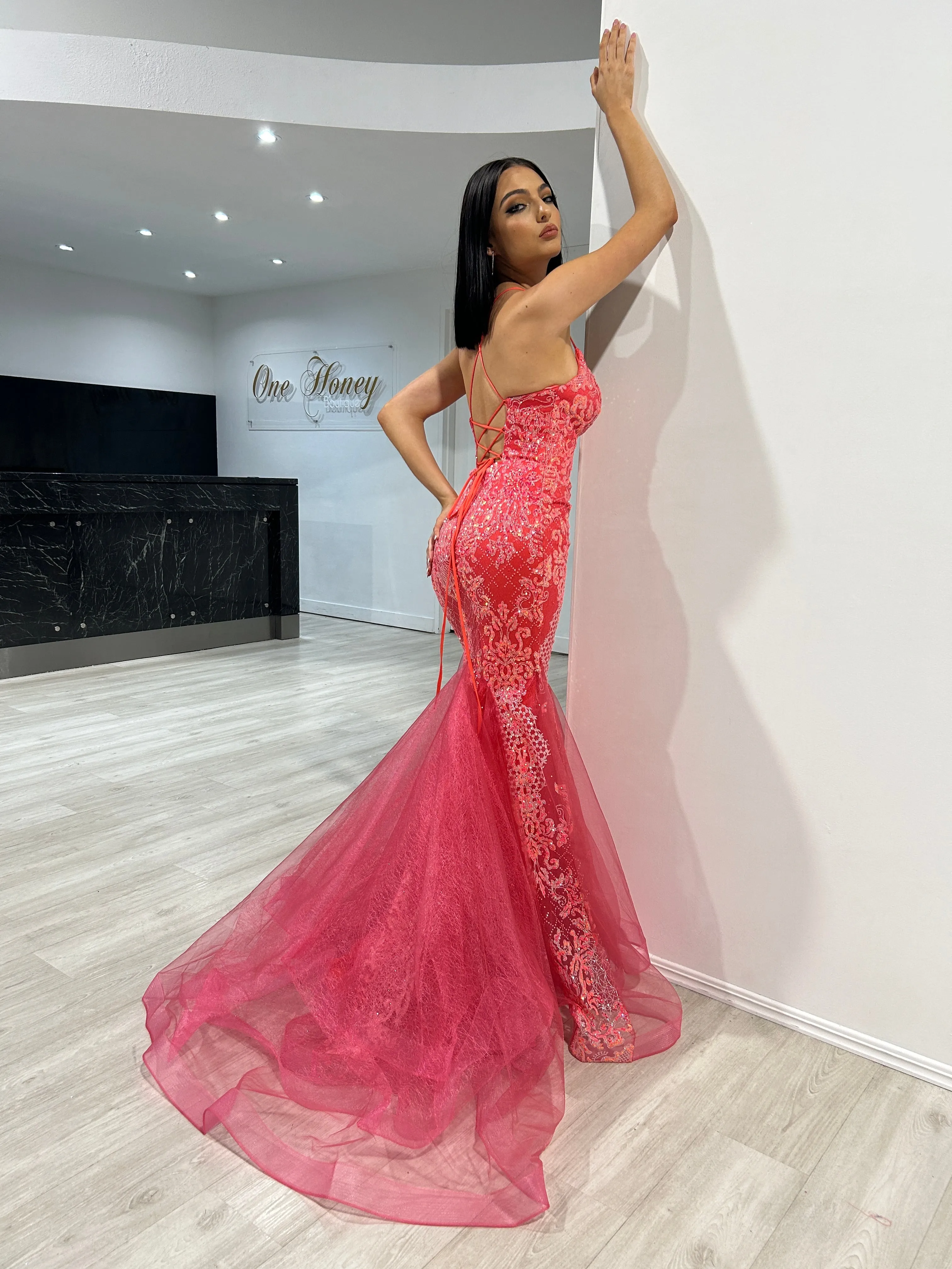 Honey Couture SHAYLA Sequin Glitter Fishtail Mermaid Formal Dress