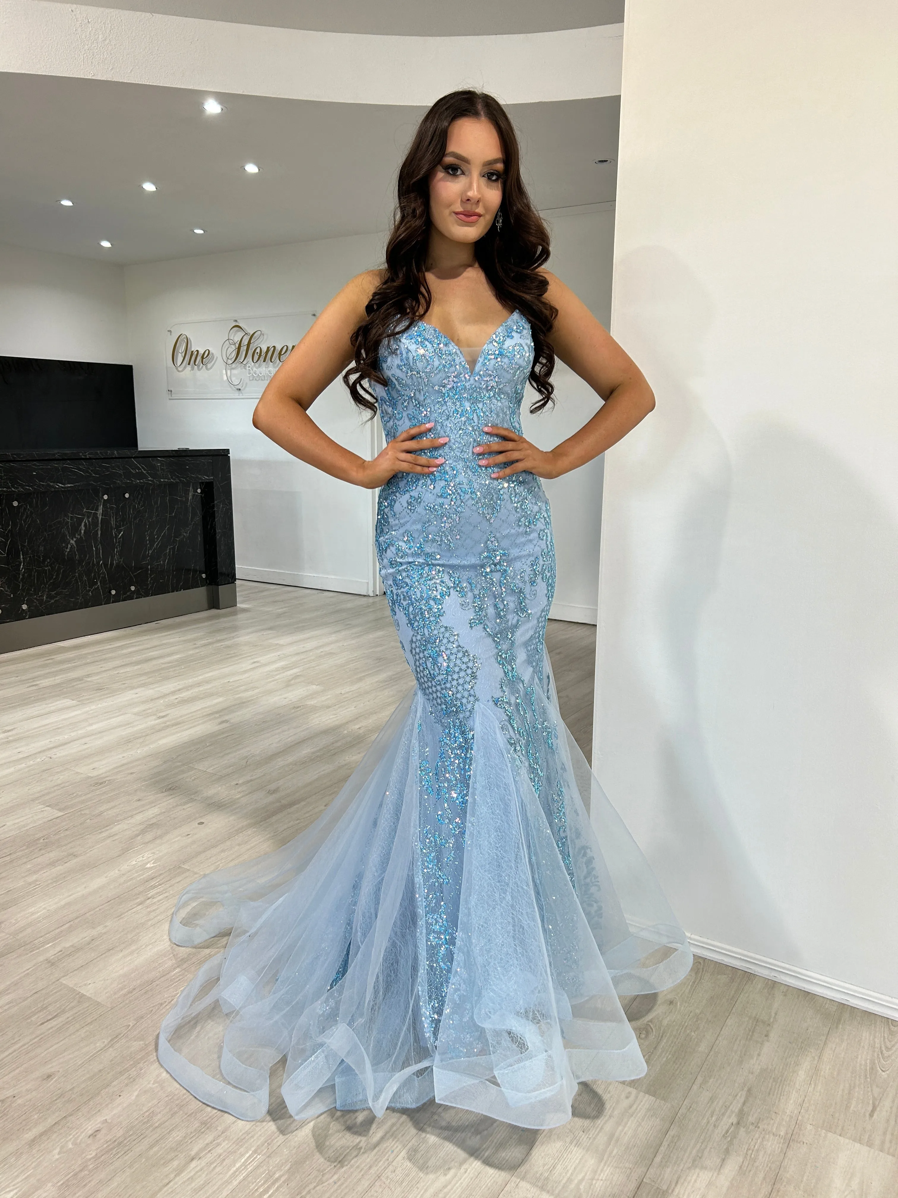 Honey Couture SHAYLA Sequin Glitter Fishtail Mermaid Formal Dress