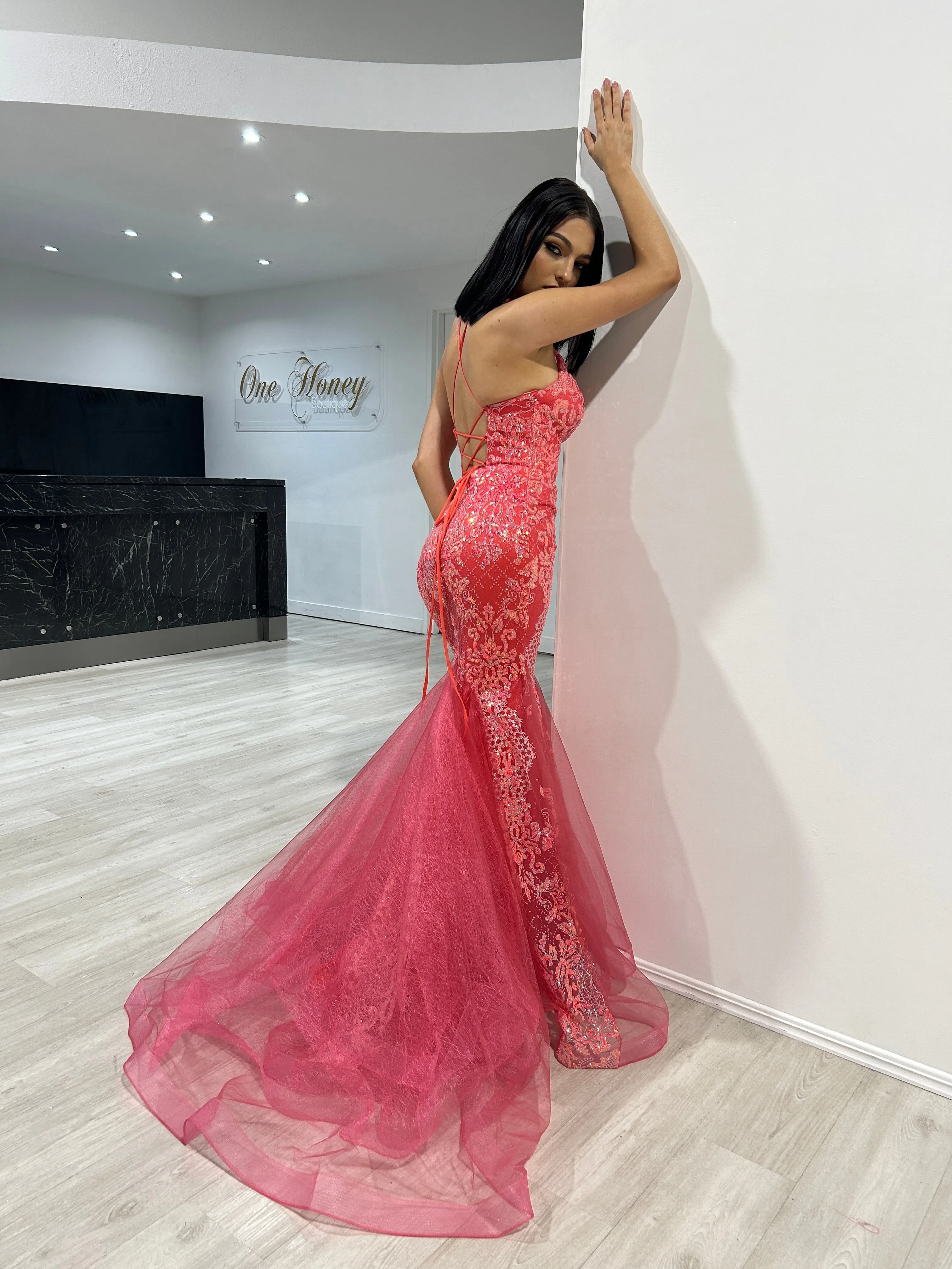 Honey Couture SHAYLA Sequin Glitter Fishtail Mermaid Formal Dress