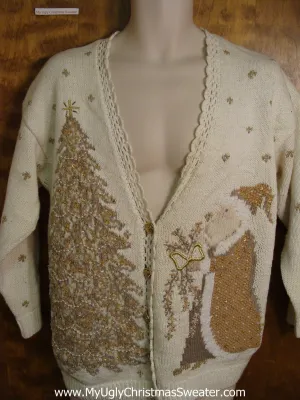 Horrible Gold and Ivory Santa and Tree Ugly Christmas Jumper