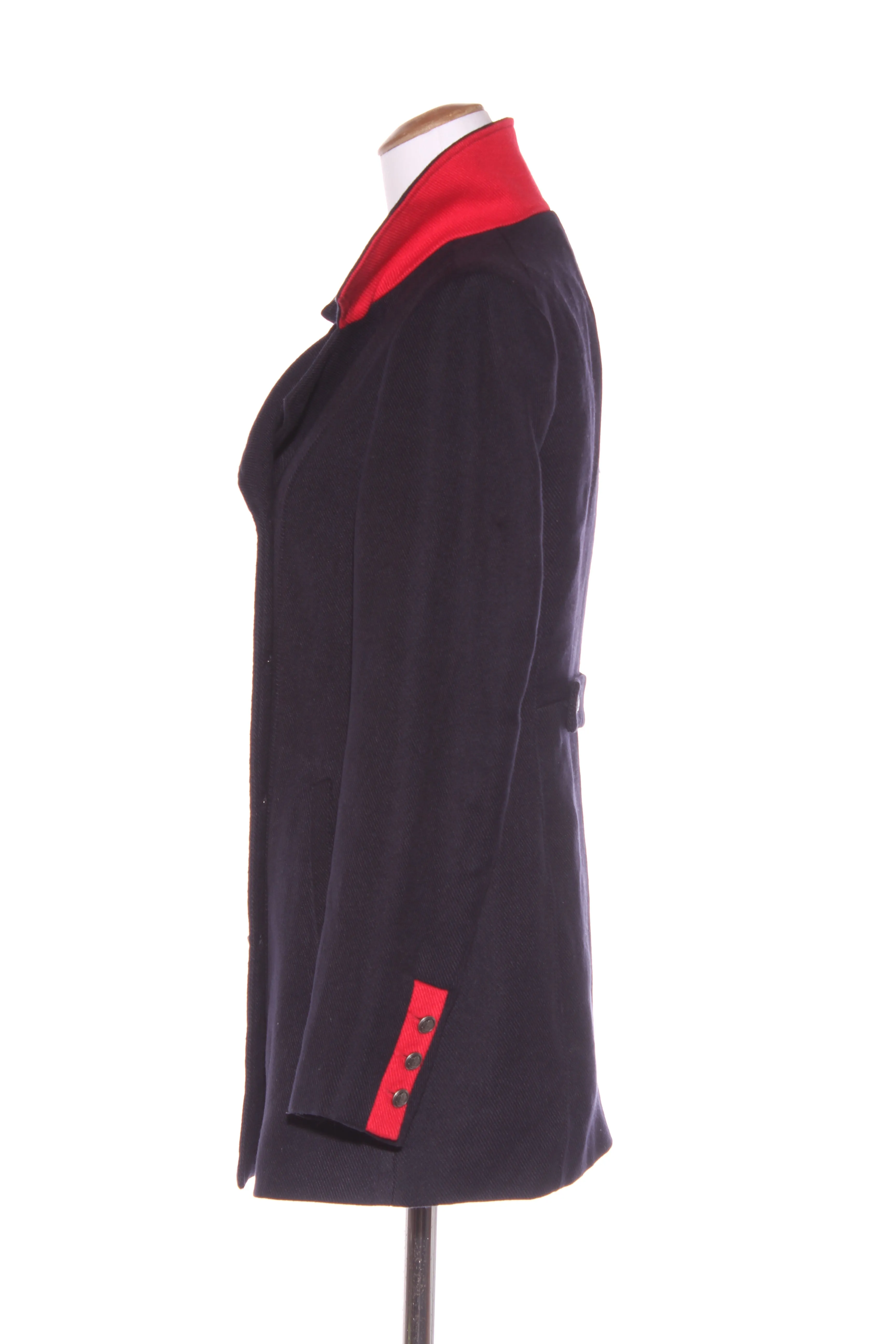 JUST JEANS - Navy ribbed   red trim coat! 10
