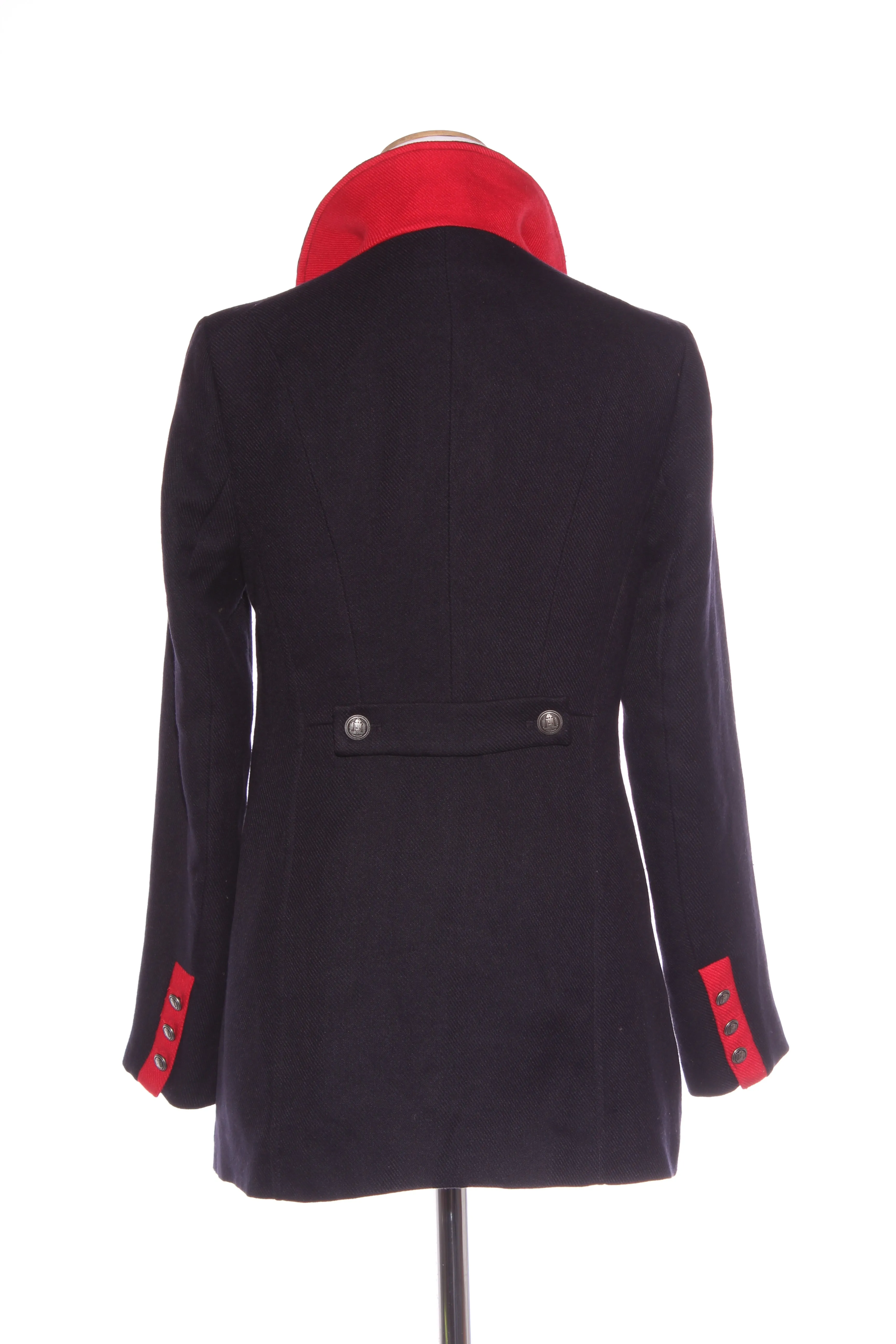 JUST JEANS - Navy ribbed   red trim coat! 10