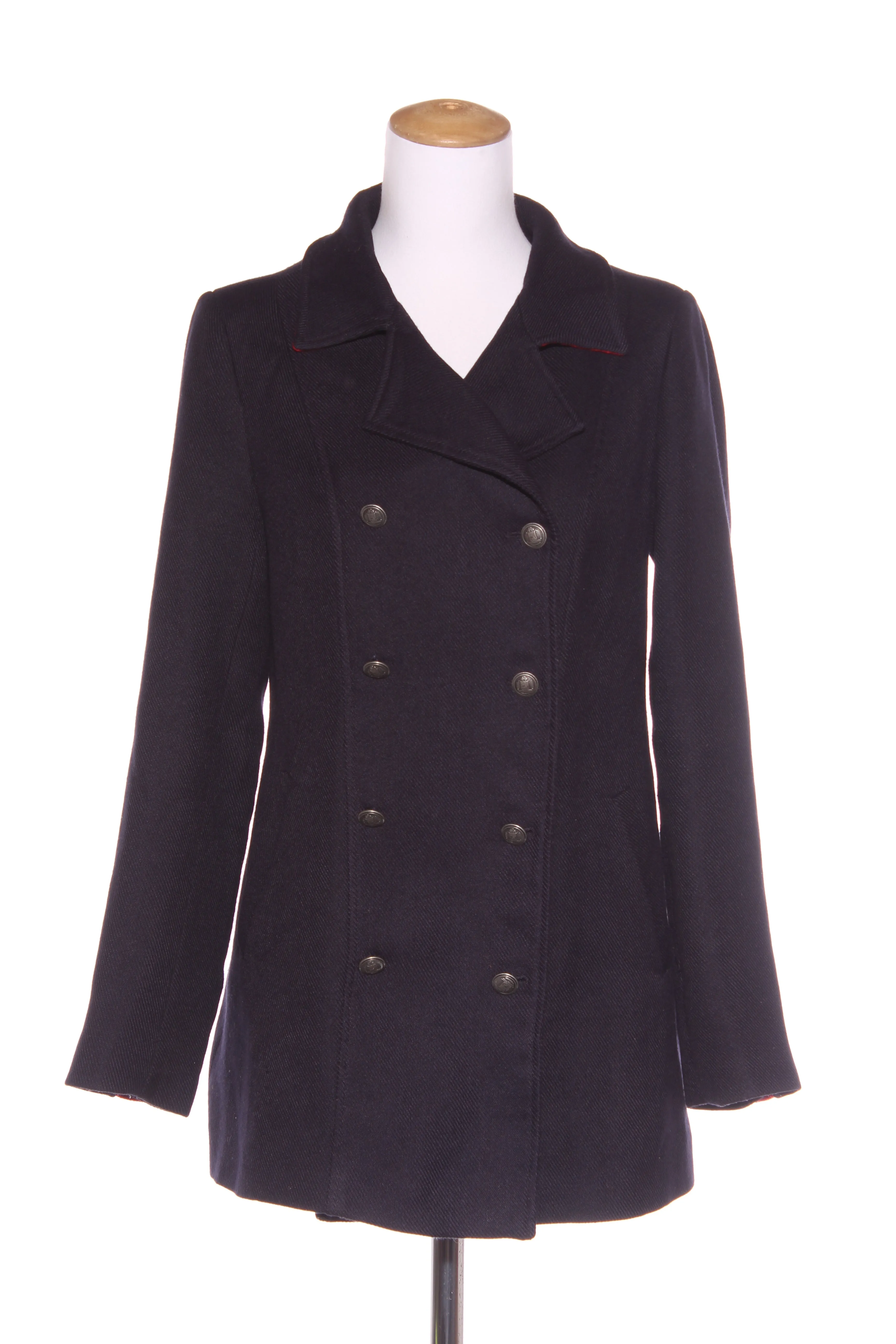 JUST JEANS - Navy ribbed   red trim coat! 10