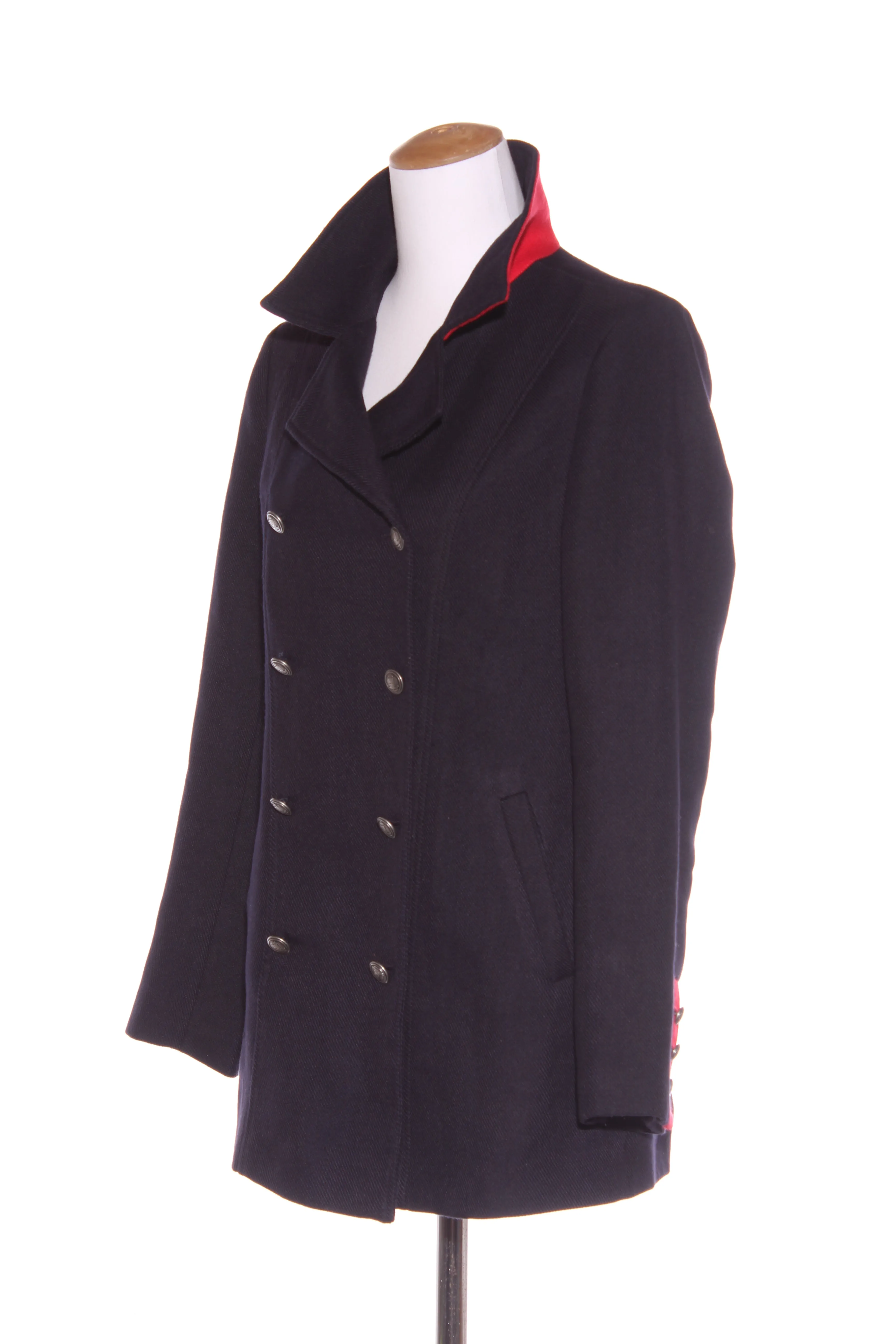 JUST JEANS - Navy ribbed   red trim coat! 10