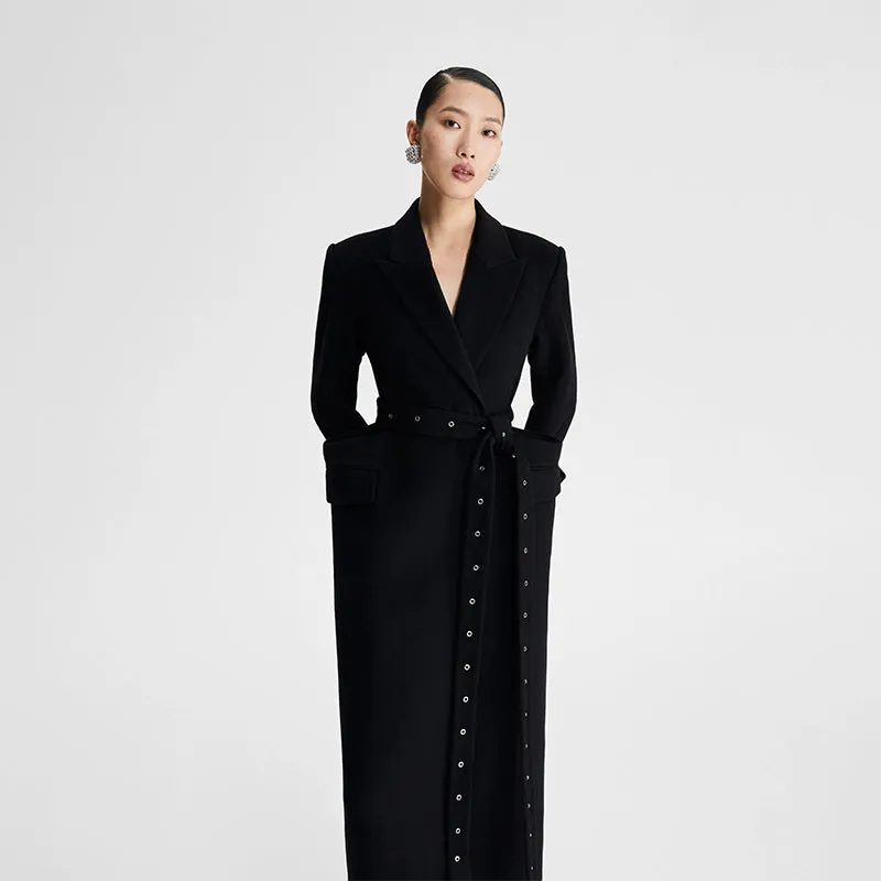 LEDIM W black wool long  autumn winter 3d coat -Lumi