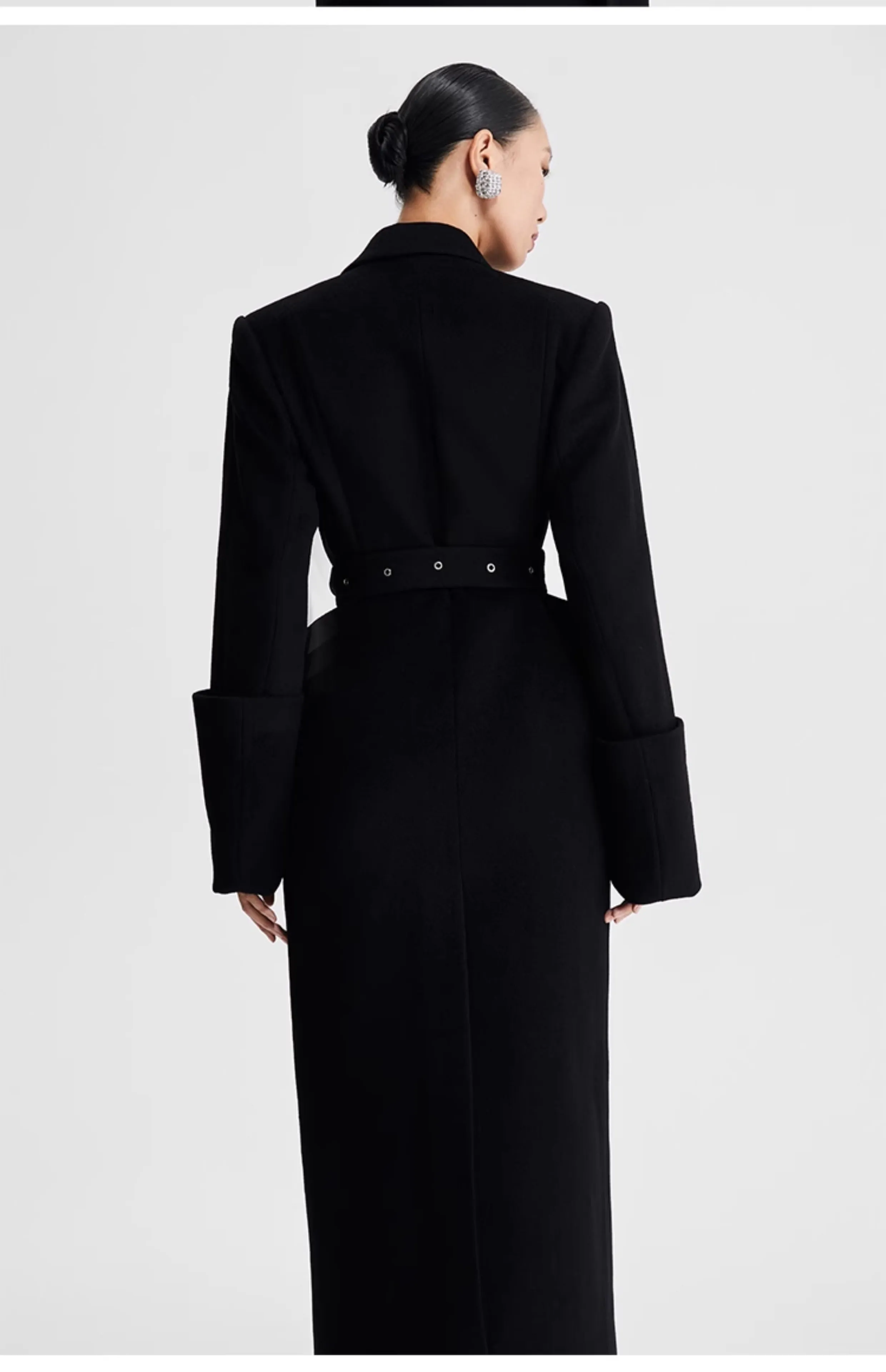 LEDIM W black wool long  autumn winter 3d coat -Lumi