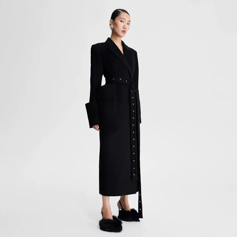 LEDIM W black wool long  autumn winter 3d coat -Lumi