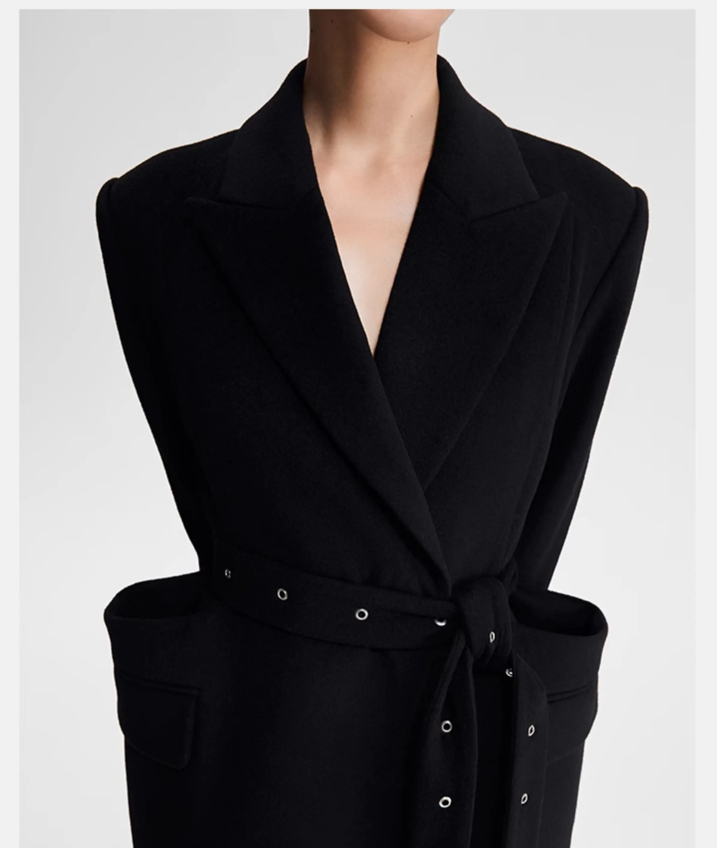 LEDIM W black wool long  autumn winter 3d coat -Lumi