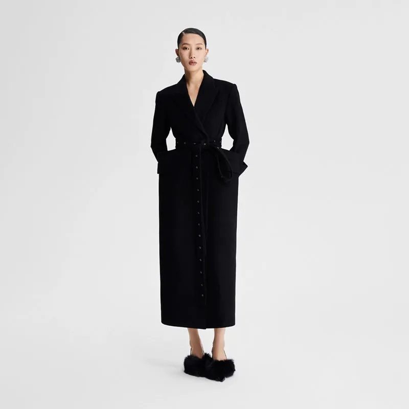 LEDIM W black wool long  autumn winter 3d coat -Lumi