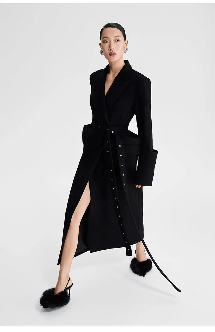 LEDIM W black wool long  autumn winter 3d coat -Lumi