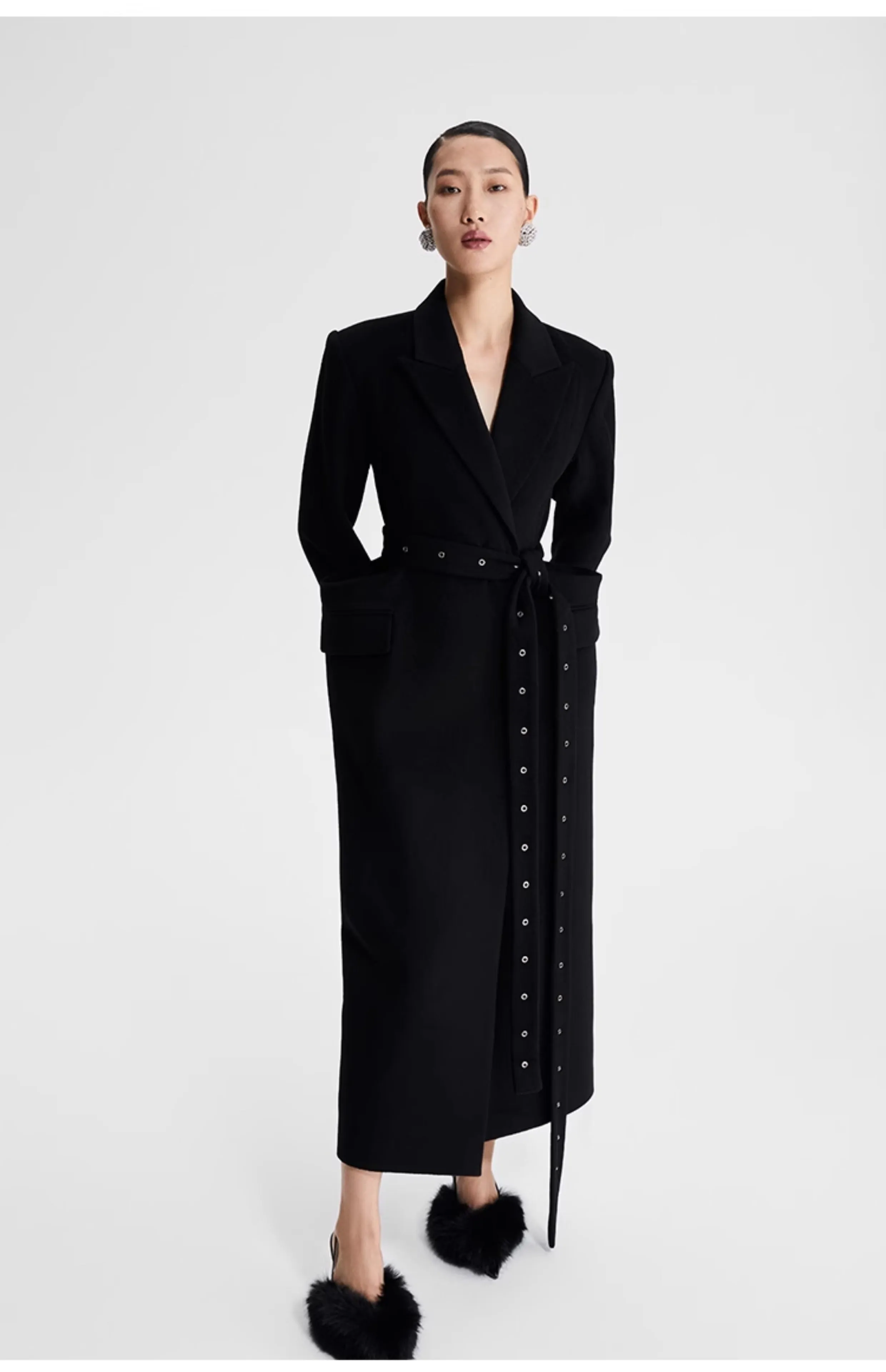 LEDIM W black wool long  autumn winter 3d coat -Lumi