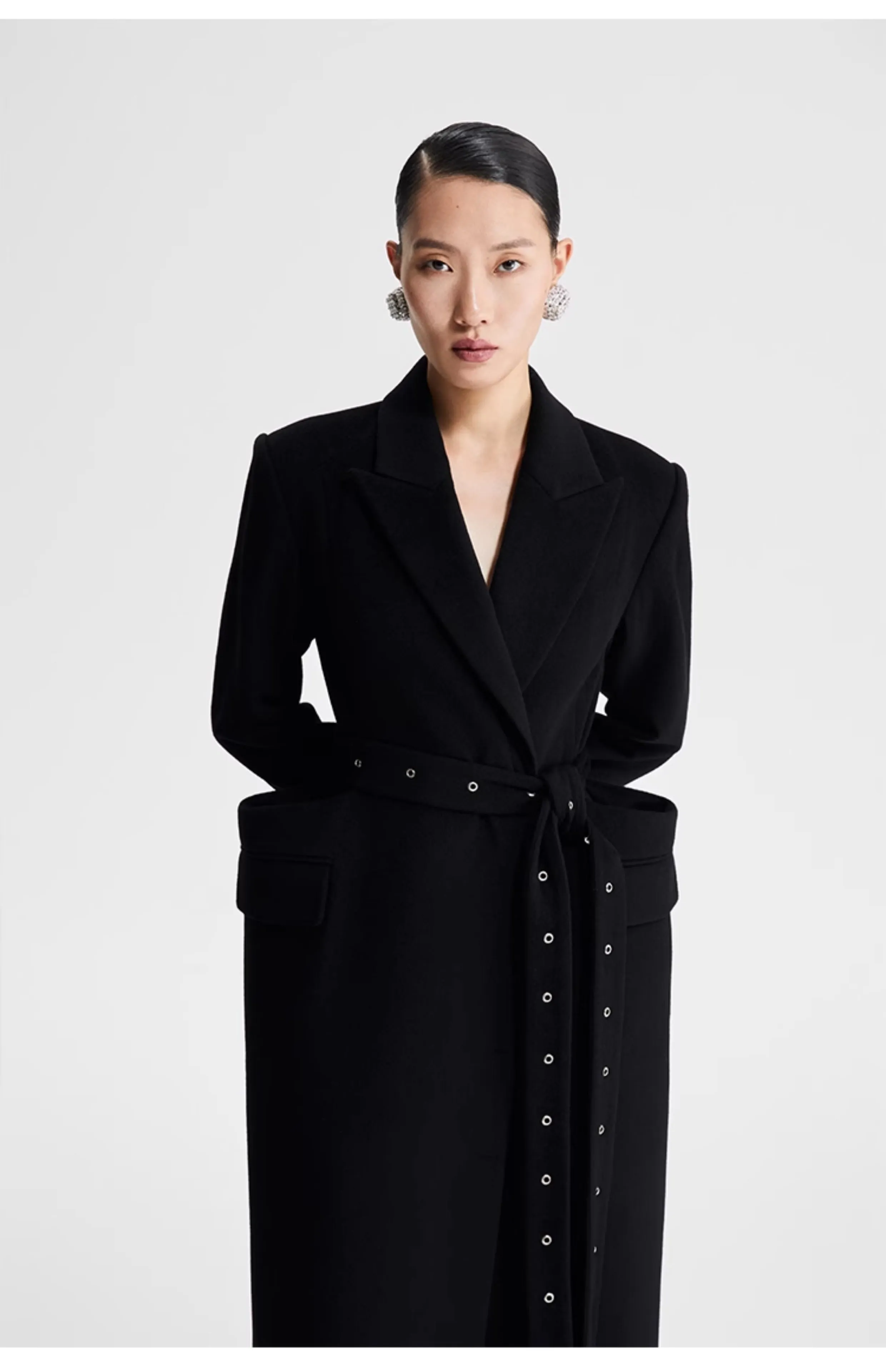 LEDIM W black wool long  autumn winter 3d coat -Lumi