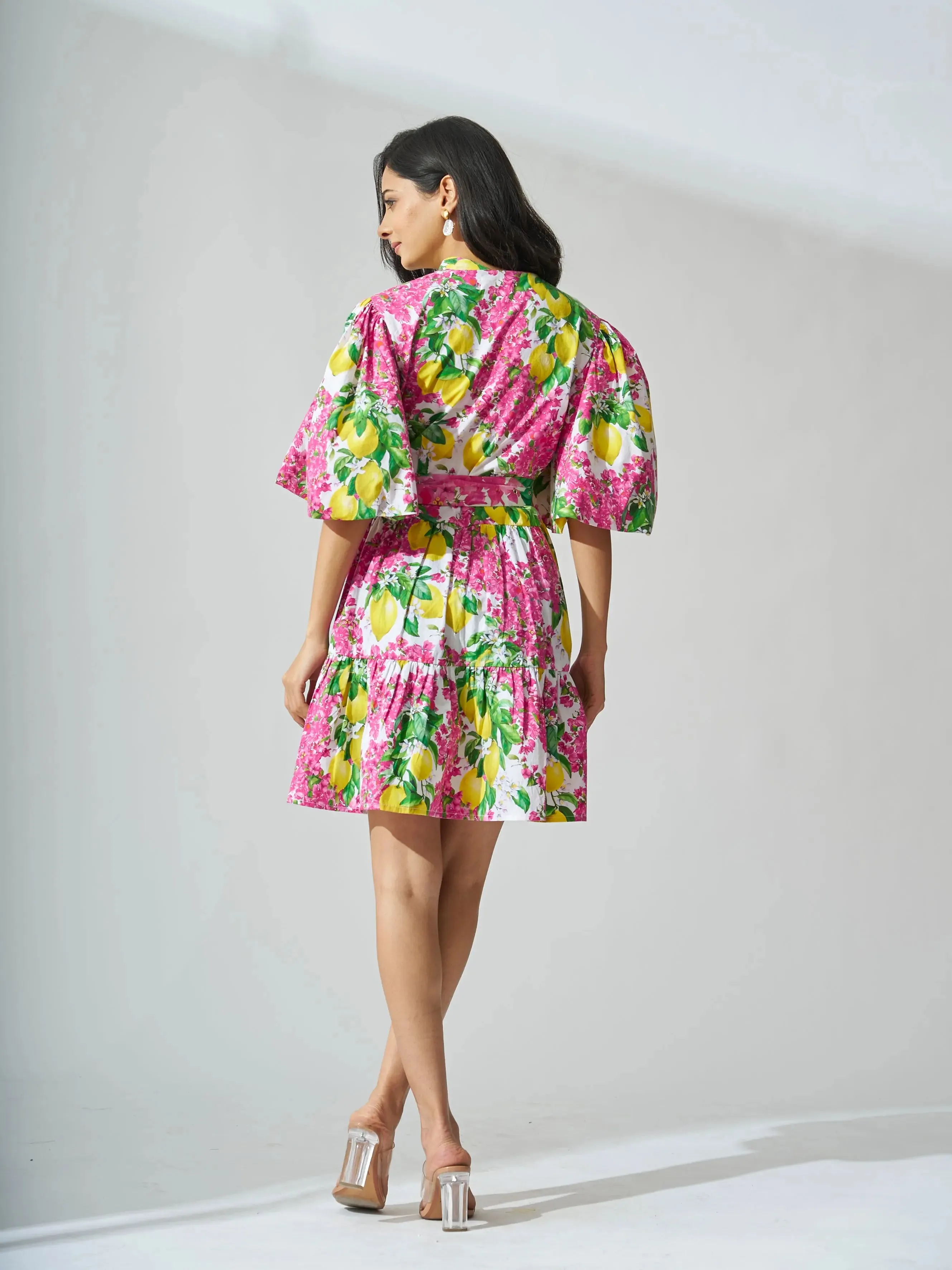 Lemon Ruffle Fantasy Print Cotton Mini Dress