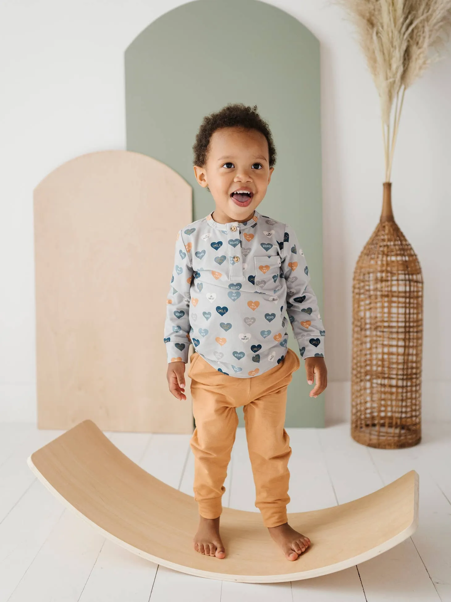 Long Sleeve Henley Shirt - Boy's Hearts