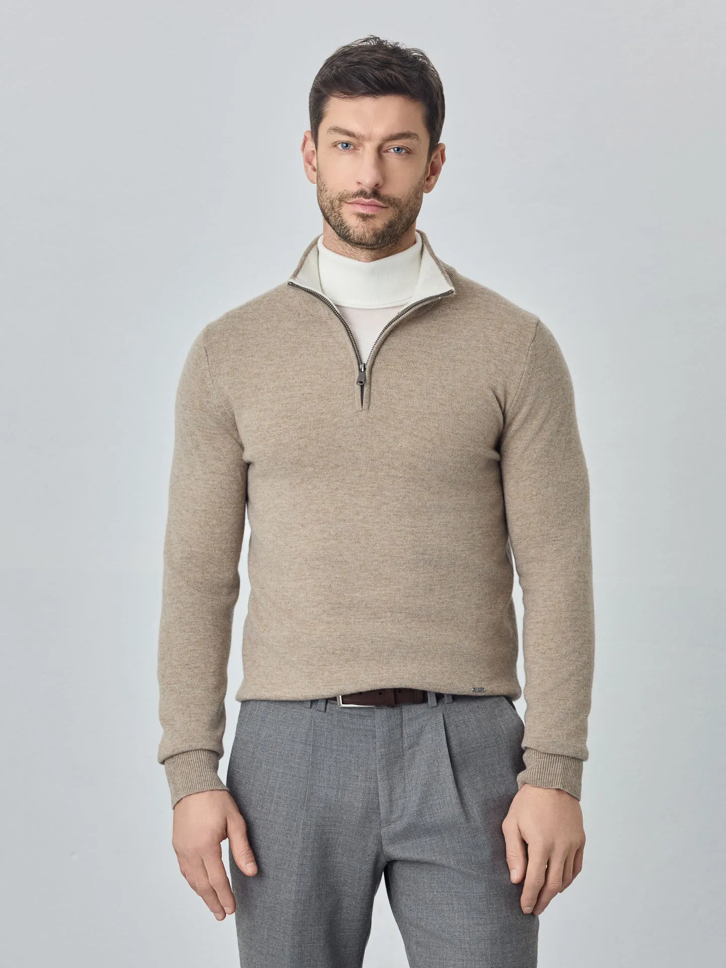 Machine Washable Half-Zip Sweater With Long Sleeves In Lambswool Blend