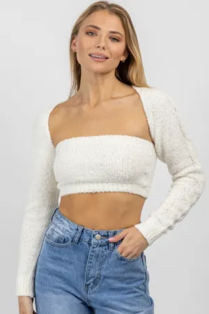 MATCH MADE IVORY FUZZY BOLERO TOP