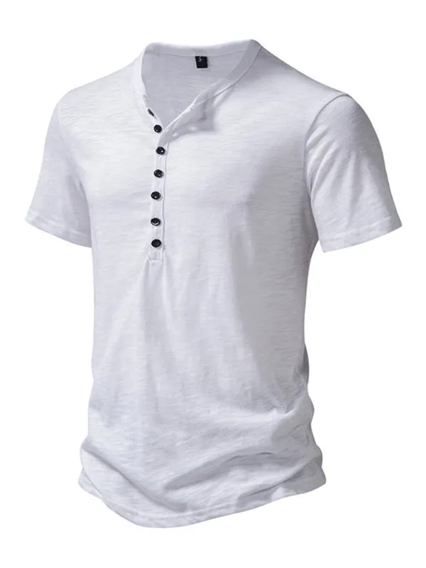 Men's Short Sleeve Solid Henley T-Shirt