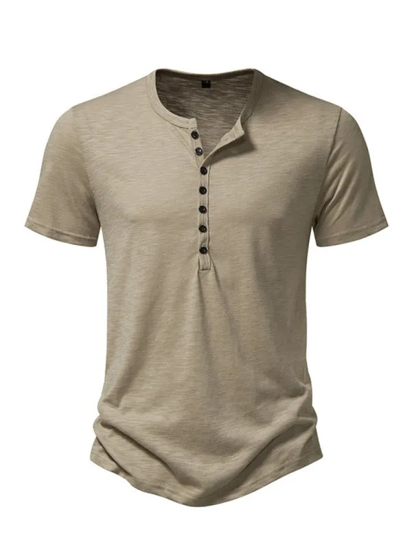 Men's Short Sleeve Solid Henley T-Shirt