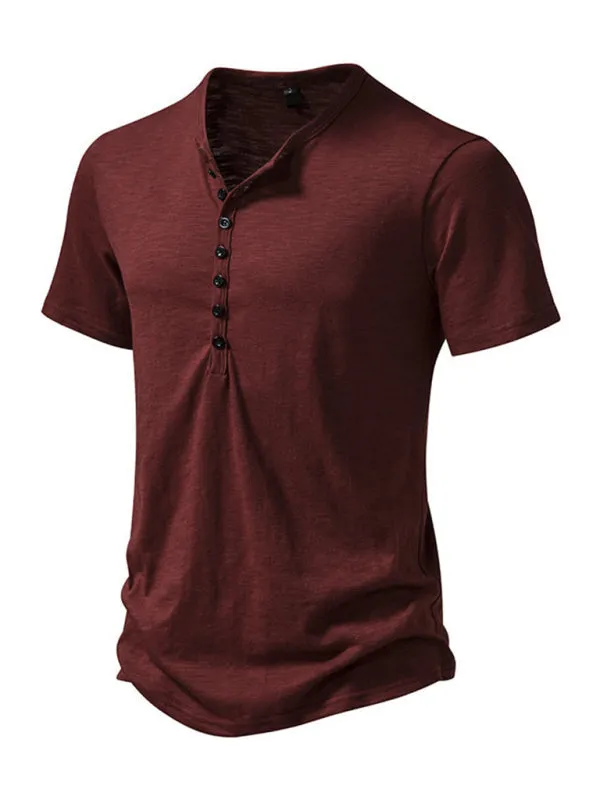 Men's Short Sleeve Solid Henley T-Shirt
