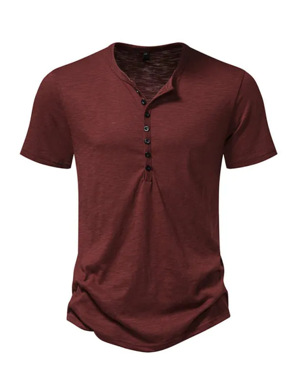 Men's Short Sleeve Solid Henley T-Shirt