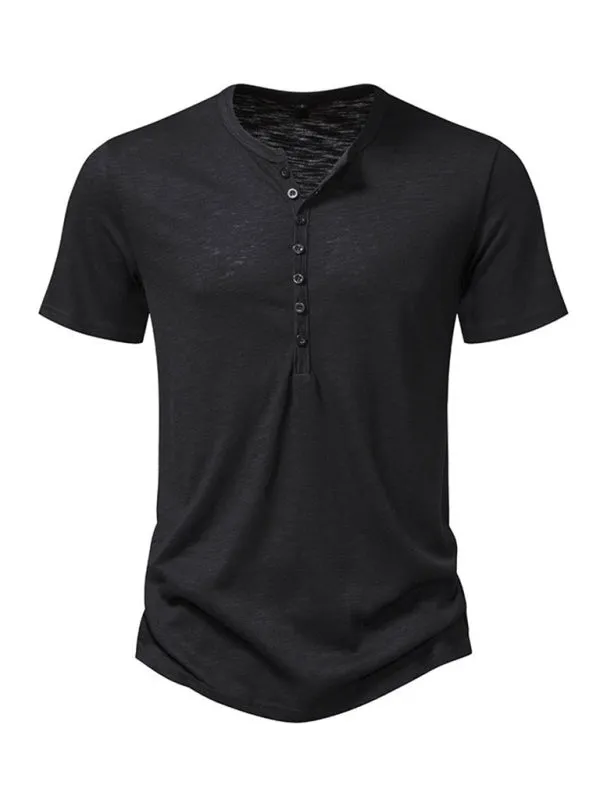 Men's Short Sleeve Solid Henley T-Shirt