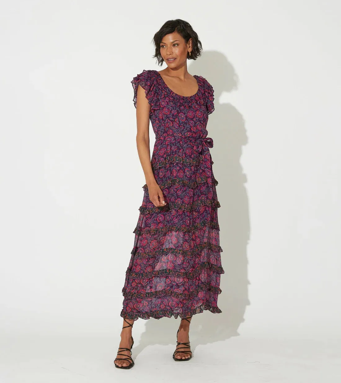 Milana Ankle Dress - Bordeaux Floral