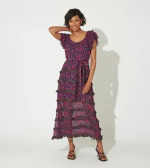 Milana Ankle Dress - Bordeaux Floral