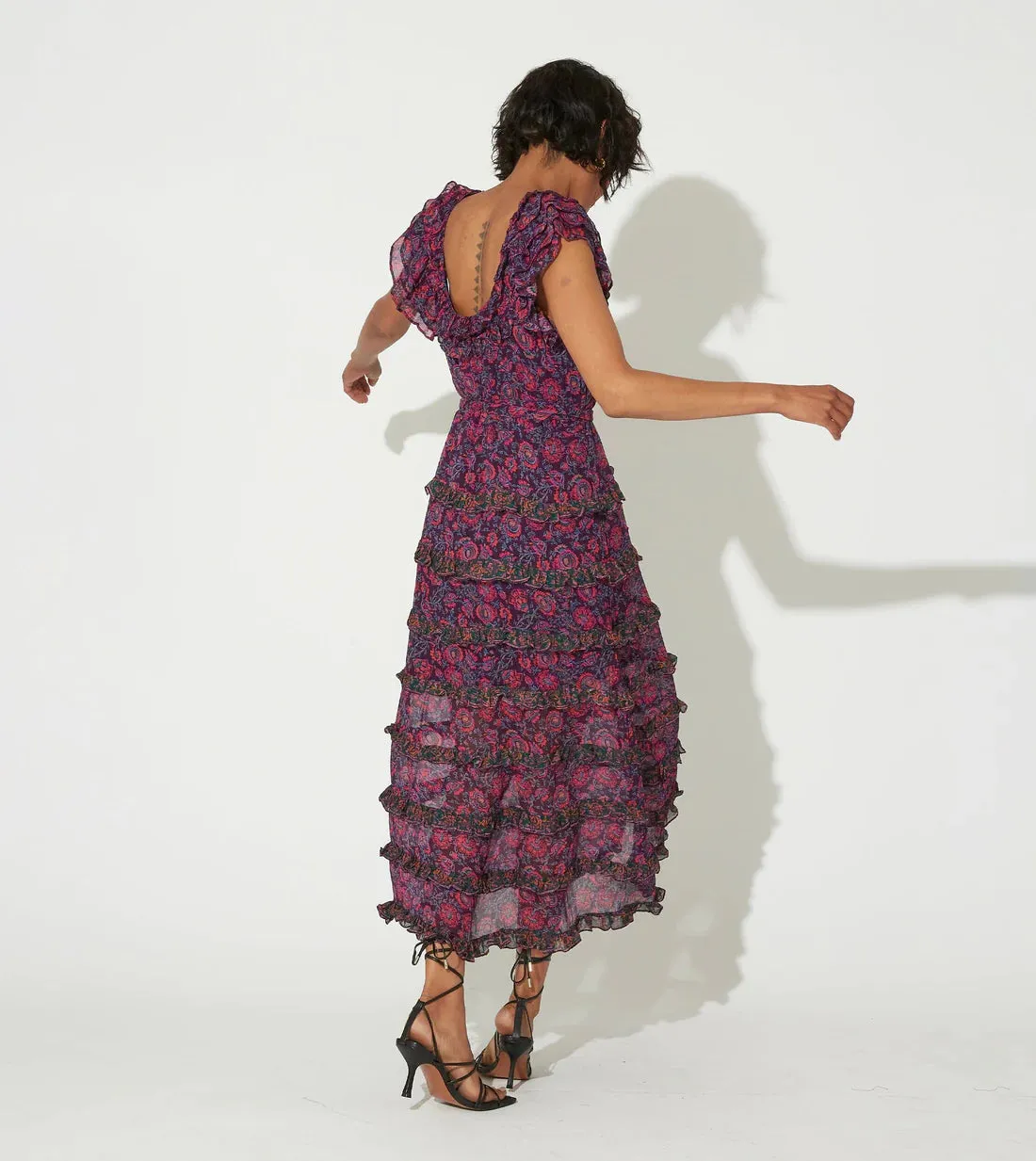 Milana Ankle Dress - Bordeaux Floral
