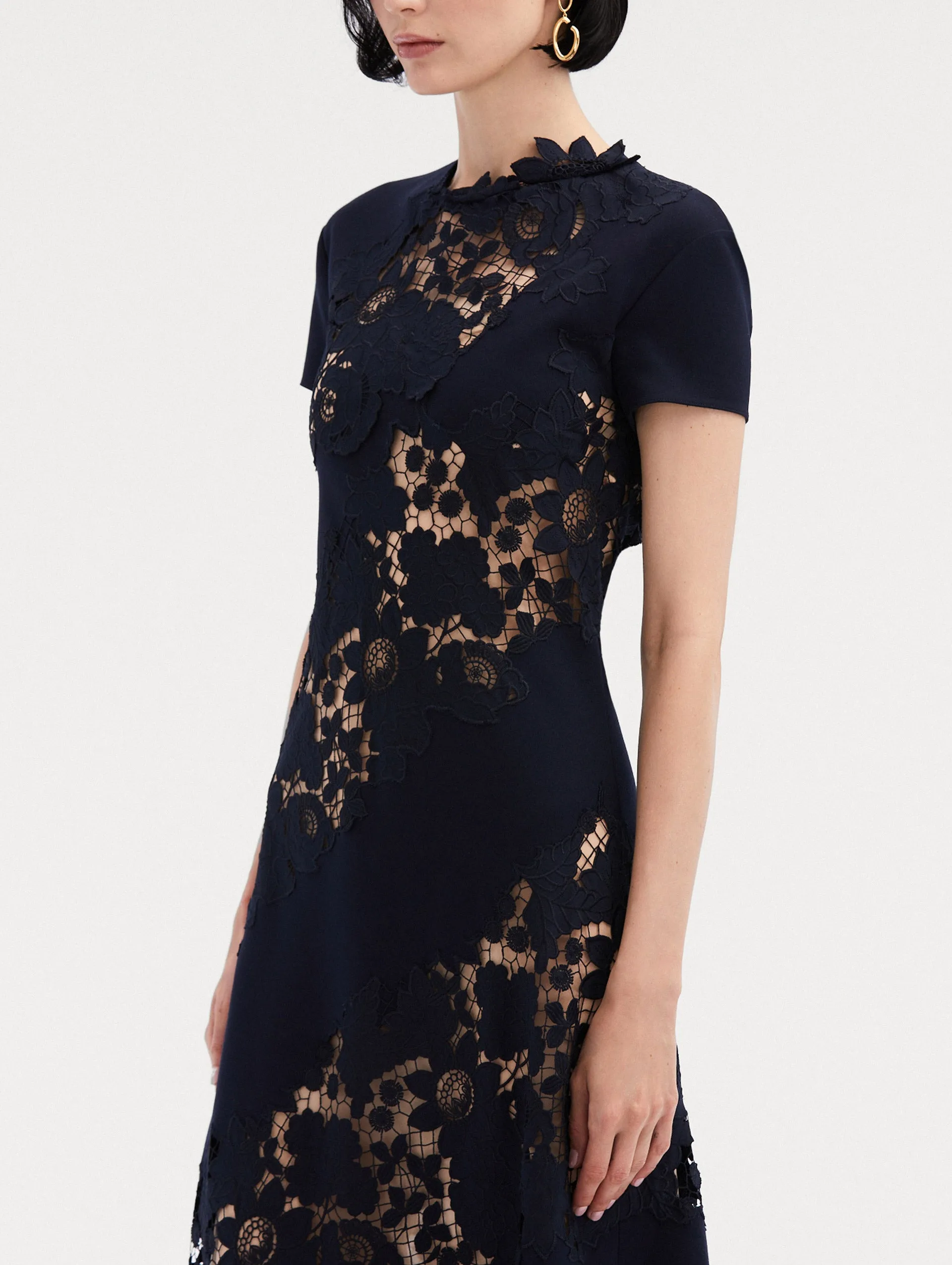 Mixed Botanical Guipure Inset Midi Dress