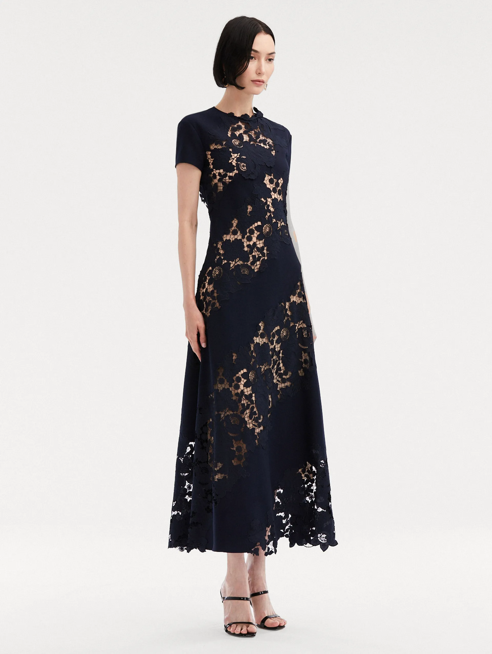 Mixed Botanical Guipure Inset Midi Dress
