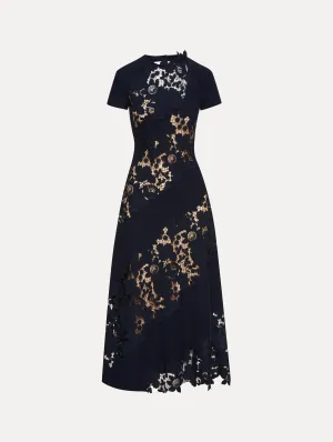 Mixed Botanical Guipure Inset Midi Dress