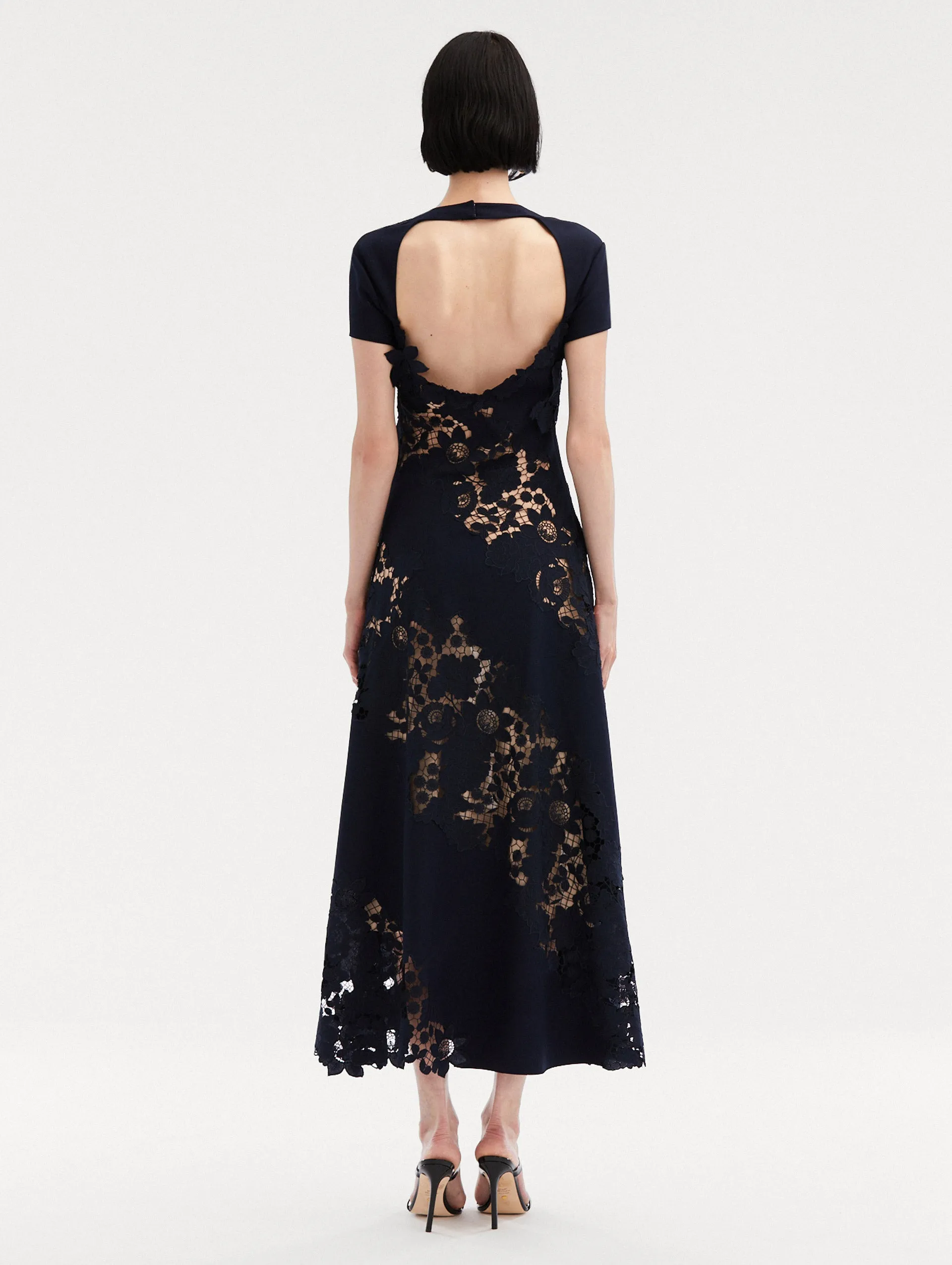 Mixed Botanical Guipure Inset Midi Dress