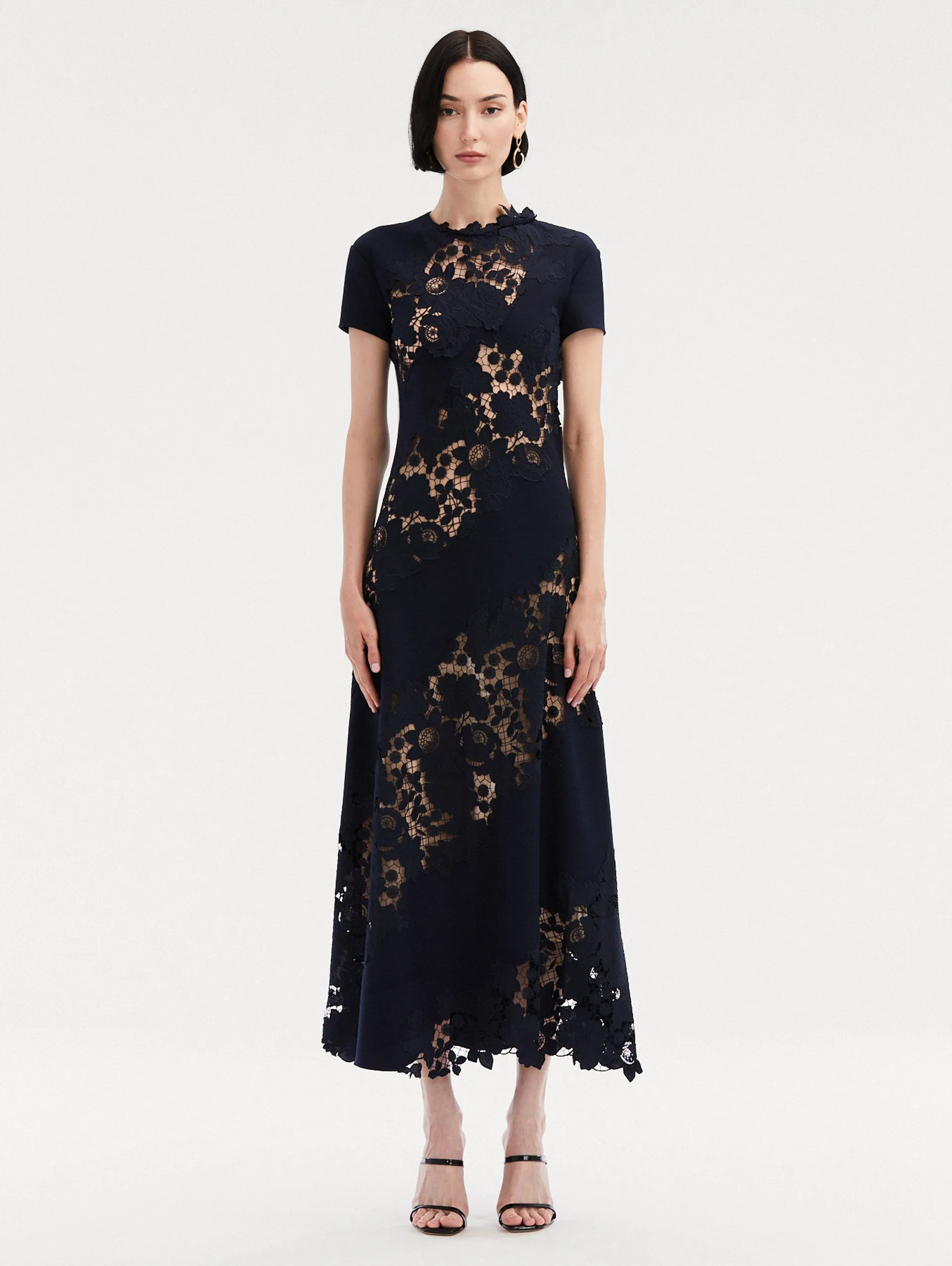 Mixed Botanical Guipure Inset Midi Dress