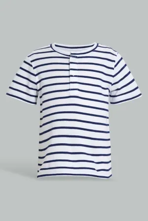 Navy And White Stripe T-Shirt For Baby Boys