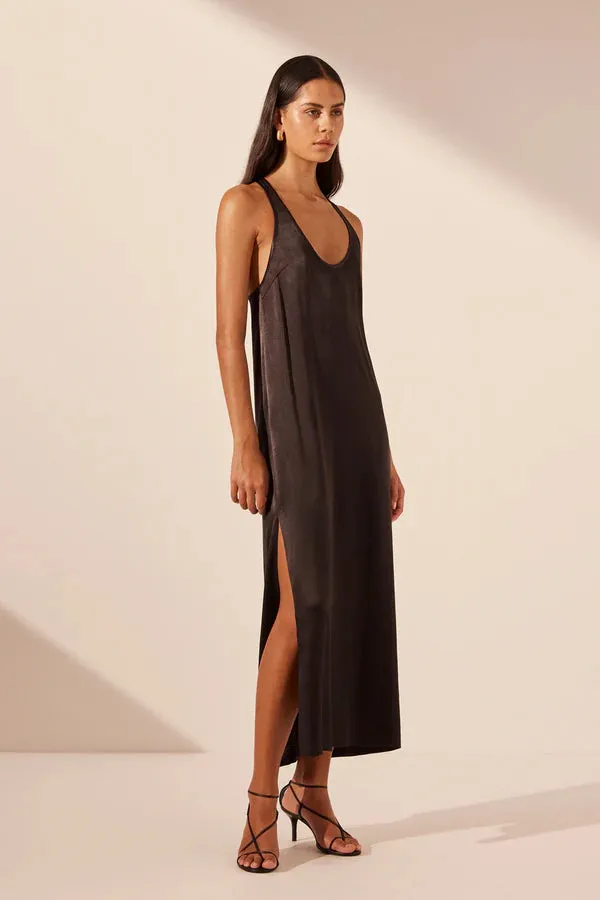 NORA TWIST BACK MIDI DRESS - BLACK