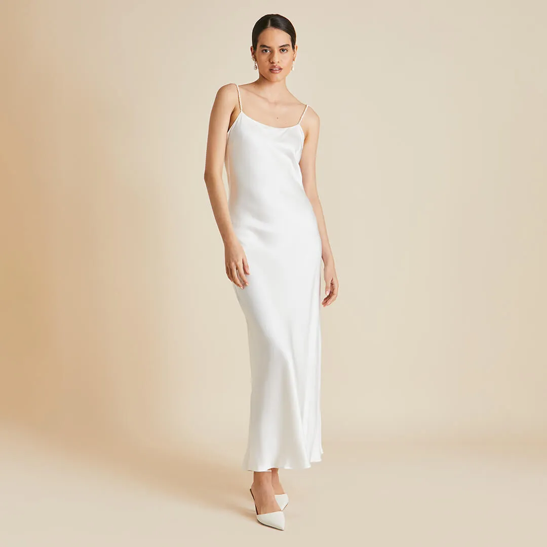 Olympia Ivory Pearl Slip Dress in Silk Satin