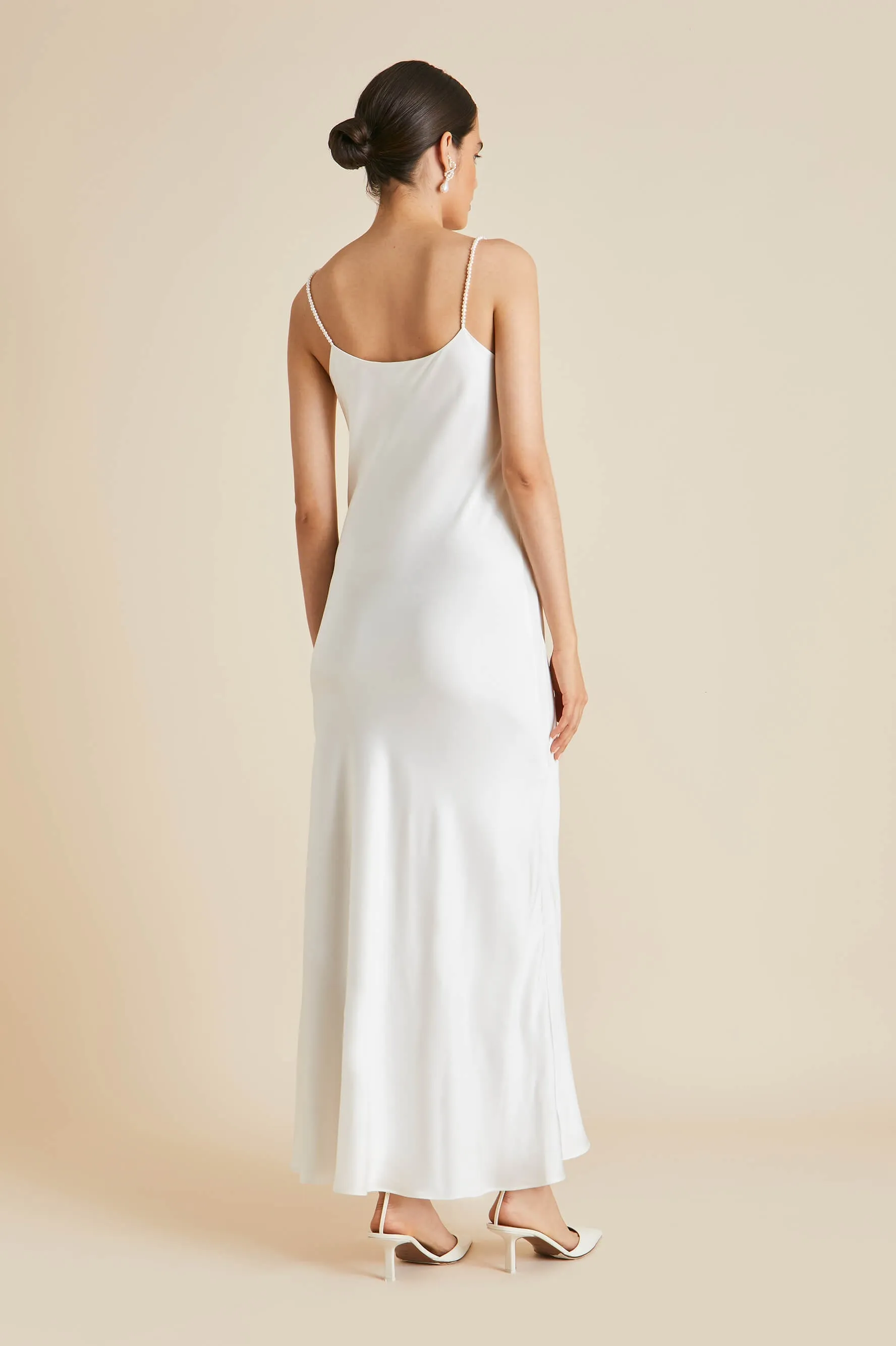 Olympia Ivory Pearl Slip Dress in Silk Satin