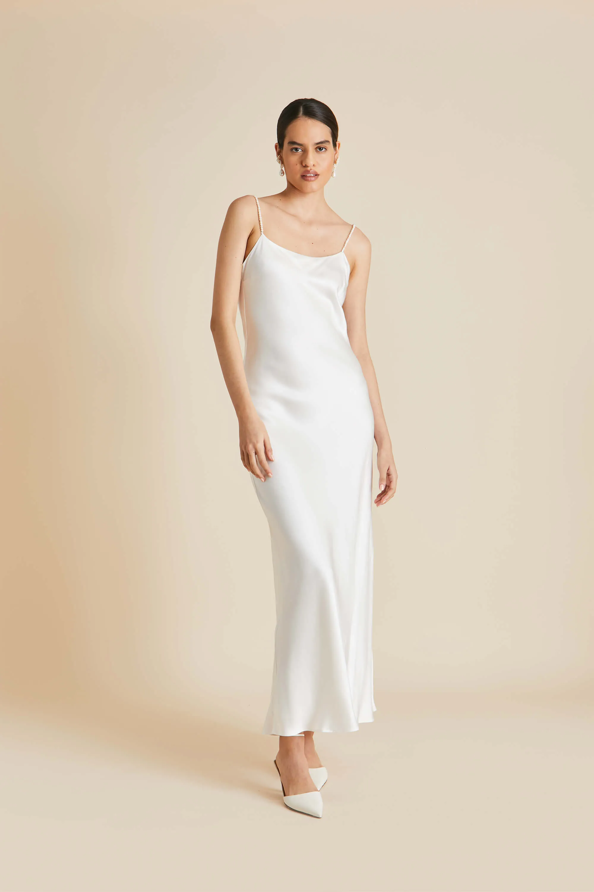 Olympia Ivory Pearl Slip Dress in Silk Satin