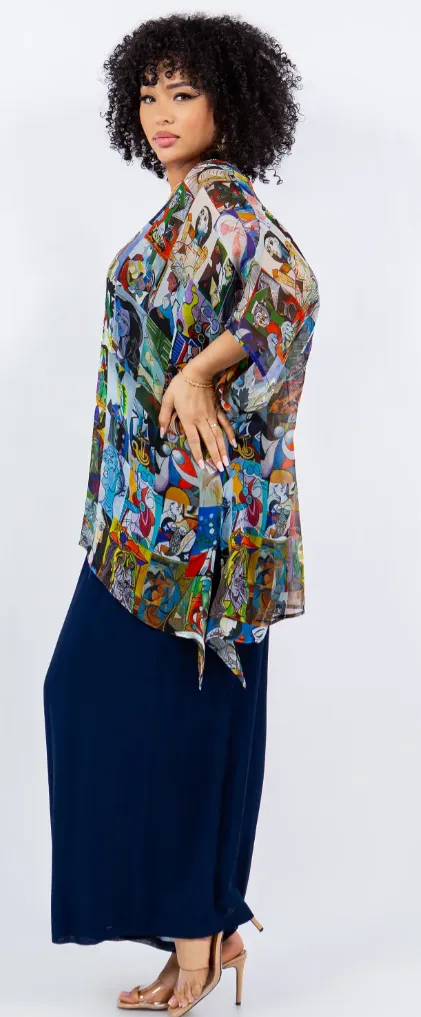 Picasso Blue Period Modern Art Oversize Tunic Top Lagenlook Boho Hippie Chic SML-6X 