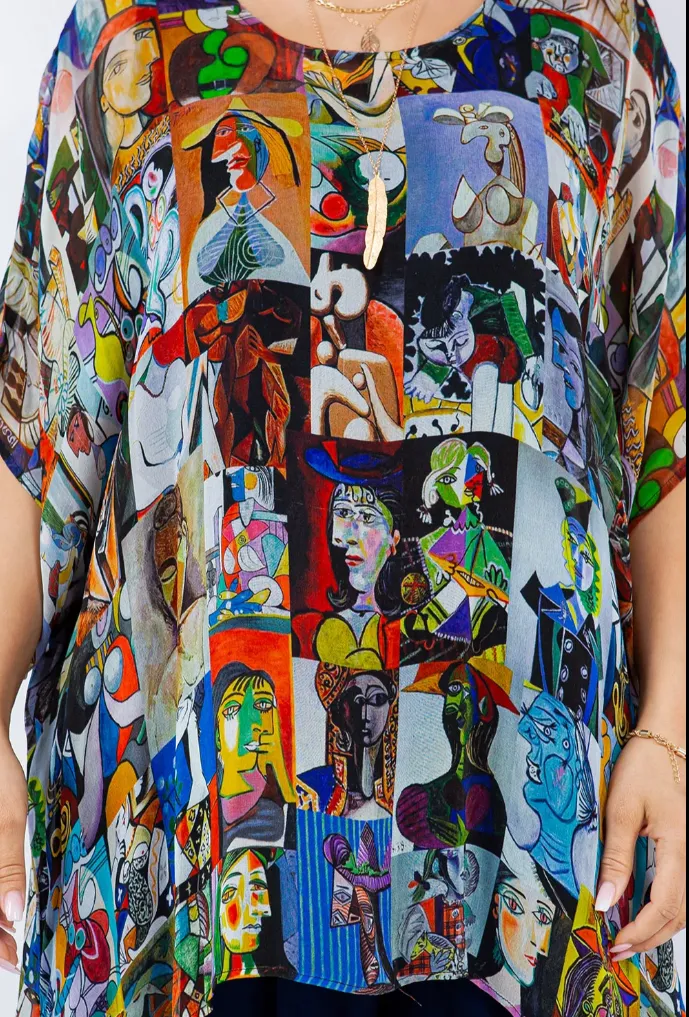 Picasso Blue Period Modern Art Oversize Tunic Top Lagenlook Boho Hippie Chic SML-6X 