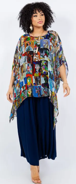 Picasso Blue Period Modern Art Oversize Tunic Top Lagenlook Boho Hippie Chic SML-6X 
