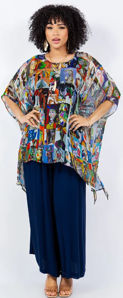 Picasso Blue Period Modern Art Oversize Tunic Top Lagenlook Boho Hippie Chic SML-6X 