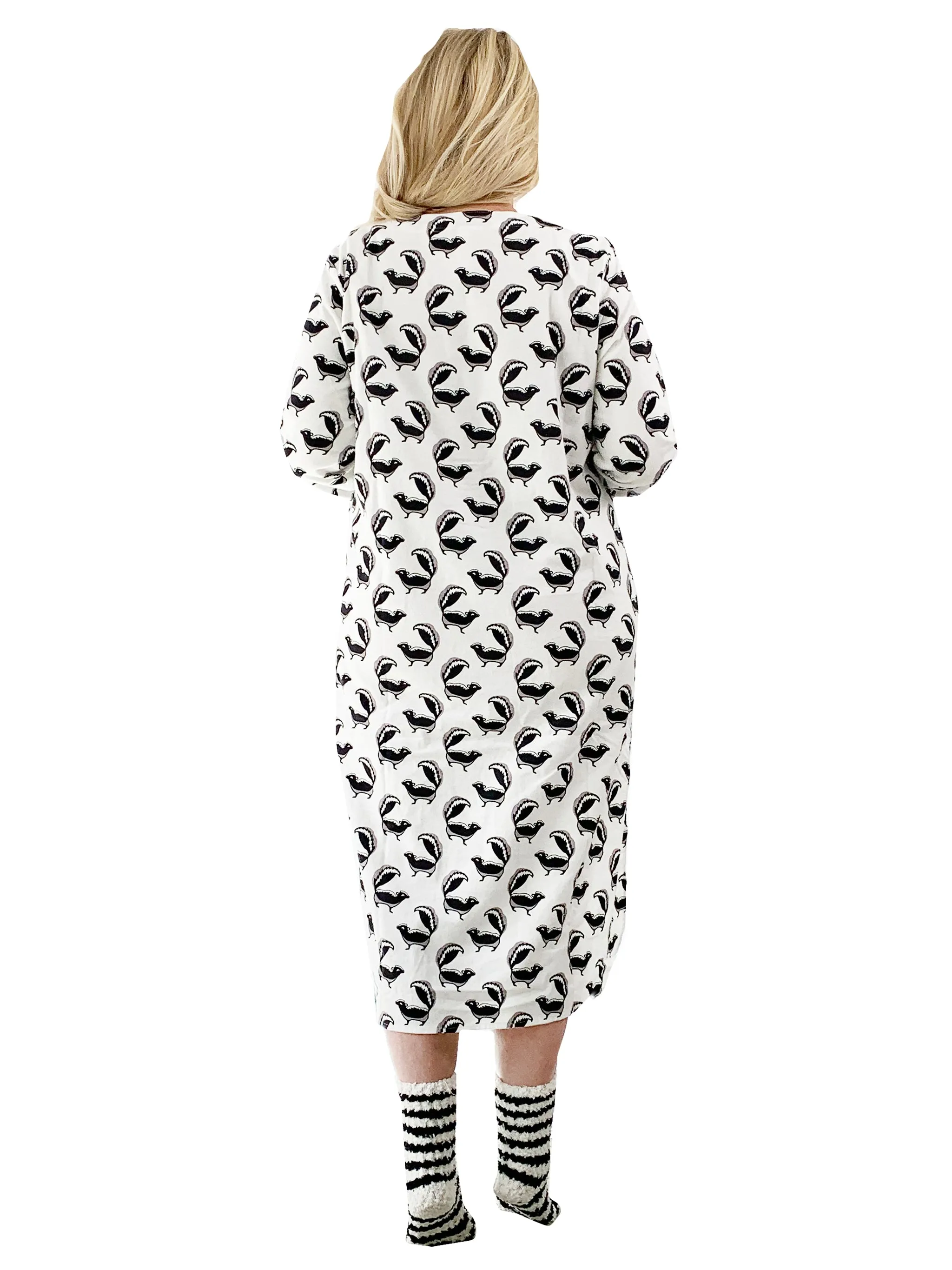 Plus Size Whimsical Skunk Flannel Henley Night Shirt