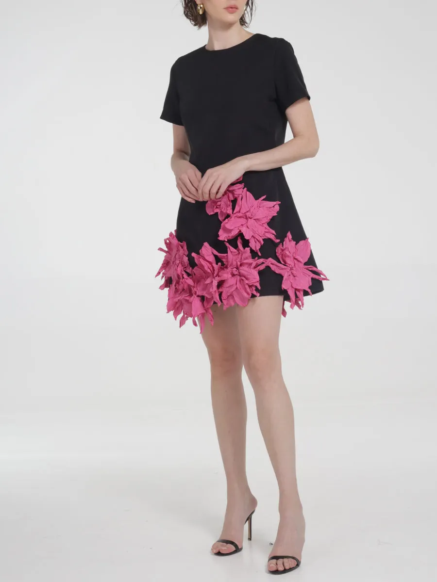 RAQUEL OROZCO Maria Dress - Black with Fuchsia flowers