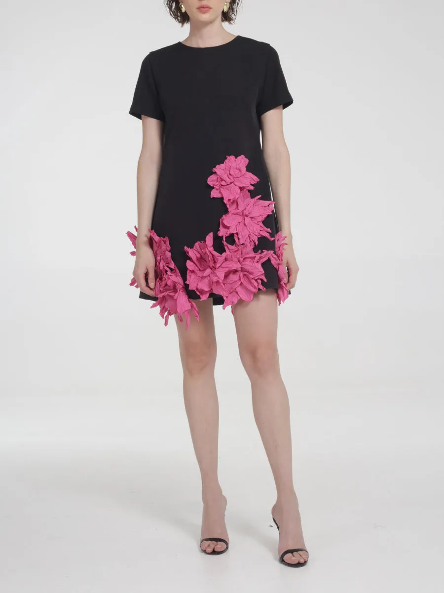 RAQUEL OROZCO Maria Dress - Black with Fuchsia flowers
