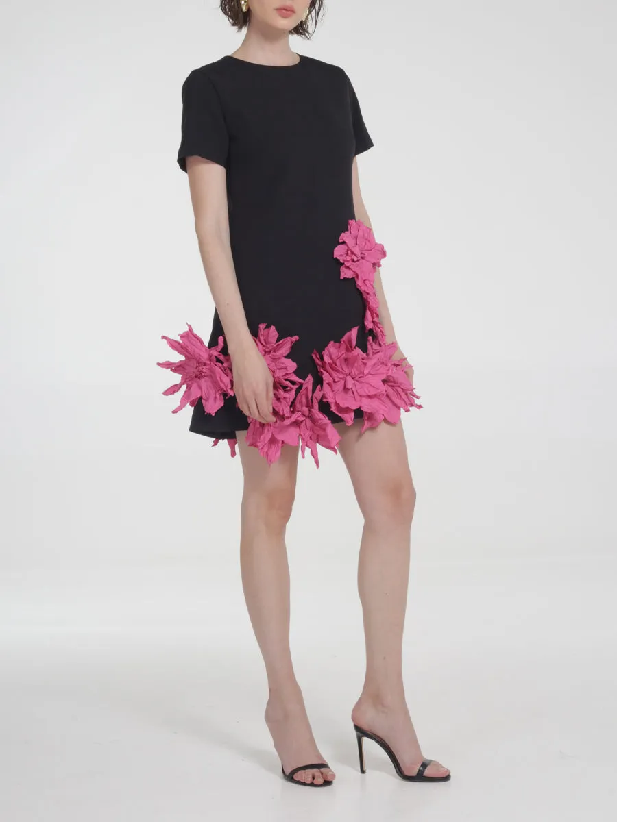 RAQUEL OROZCO Maria Dress - Black with Fuchsia flowers