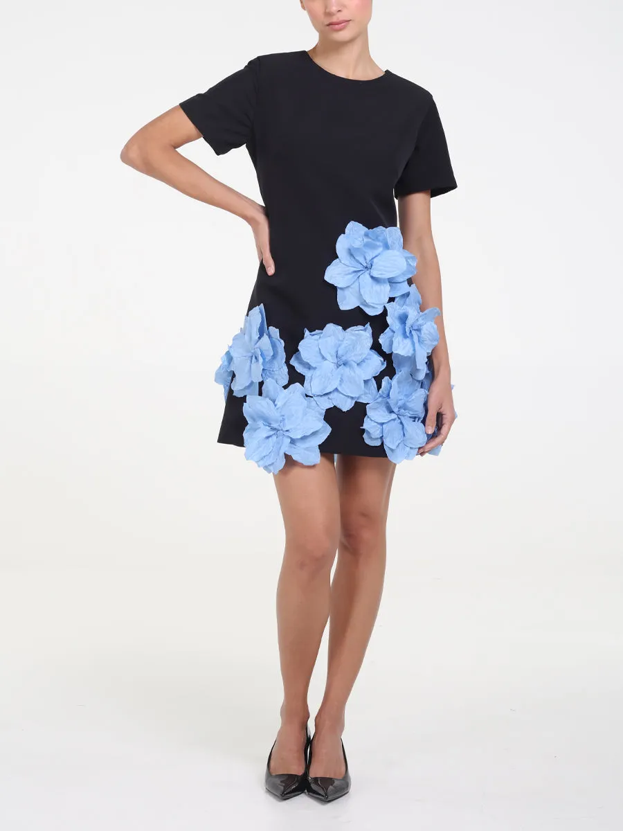 RAQUEL OROZCO Maria Dress - Black with Light Blue flowers