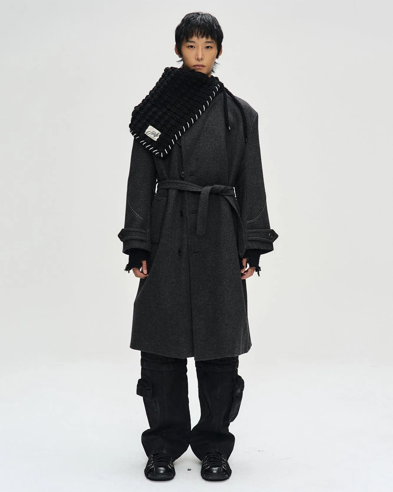 ROVY DOUBLE BREASTED HERRINGBONE COAT awa640m(CHARCOAL)