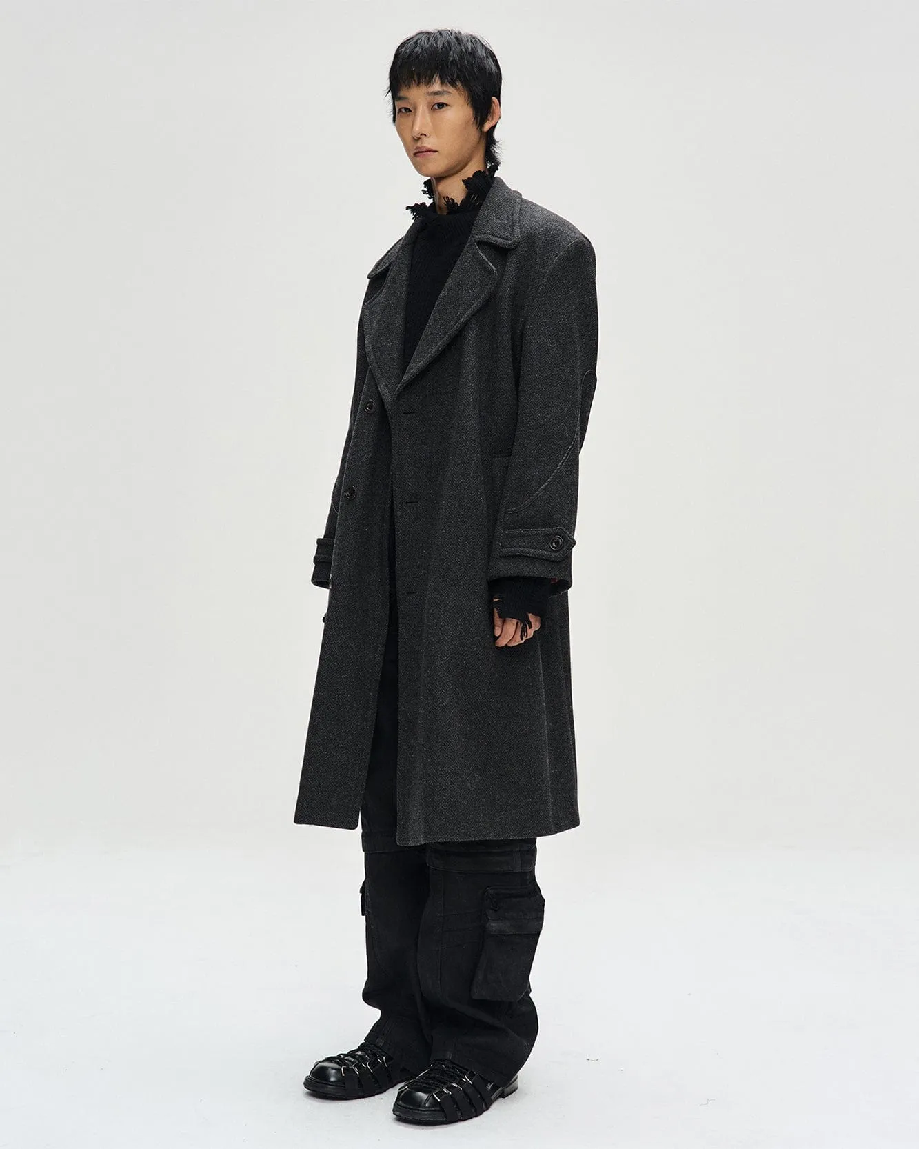 ROVY DOUBLE BREASTED HERRINGBONE COAT awa640m(CHARCOAL)